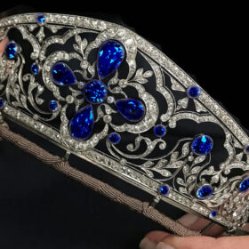 Art Deco Crown 52.78 Carat Rose Cut Diamond & Blue Sapphire 45.22 Gms 925 Sterling Silver