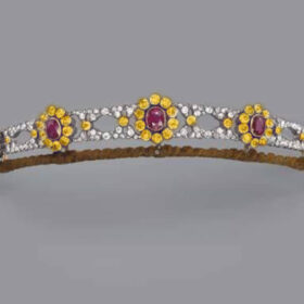 Wedding Headband 67.18 Carat Rose Cut Diamond & ruby & yellow sapphire 45.22 Gms 925 Sterling Silver