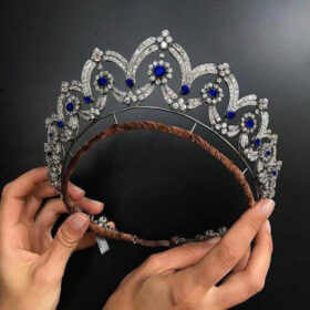 Birthday Crown 35.12 Carat Rose Cut Diamond & Blue Sapphire 79.8 Gms 925 Sterling Silver