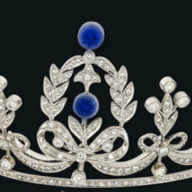 Art Deco Crown 22.12 Carat Rose Cut Diamond & Blue Sapphire 79.6 Gms 925 Sterling Silver