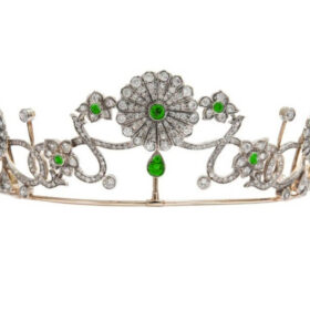 bridal tiara 32.12 Carat Rose Cut Diamond & Emerald 89.6 Gms 925 Sterling Silver