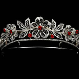 Victorian Crown 24.78 Carat Rose Cut Diamond & Ruby 69.82 Gms 925 Sterling Silver