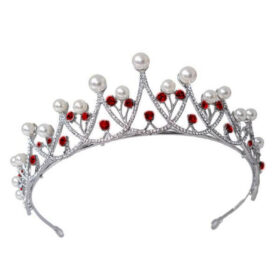 bridal tiara 48.6 Carat Rose Cut Diamond & pearl & ruby 59.75 Gms 925 Sterling Silver