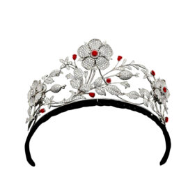 Queen Crown 26.78 Carat Rose Cut Diamond & Ruby 69.82 Gms 925 Sterling Silver