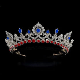 Girls Crown 47.78 Carat Rose Cut Diamond & ruby & sapphire 80.1 Gms 925 Sterling Silver