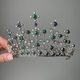 Birthday Crown 49 Carat Rose Cut Diamond & emerald & blue sapphire 98.5 Gms 925 Sterling Silver