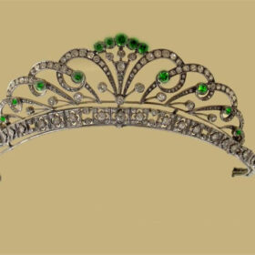 Princess Tiara 35.9 Carat Rose Cut Diamond & Emerald 90.5 Gms 925 Sterling Silver