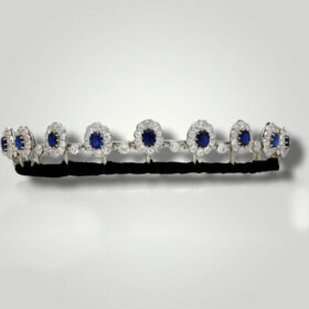 Victorian Headband 15.19 Carat Rose Cut Diamond & 8.18 Carat Blue Sapphire 79.9 Gms 925 Sterling Silver