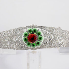 Princess Tiara 11.5 Carat Rose Cut Diamond & 19 Carat emerald & ruby 80 Gms 925 Sterling Silver