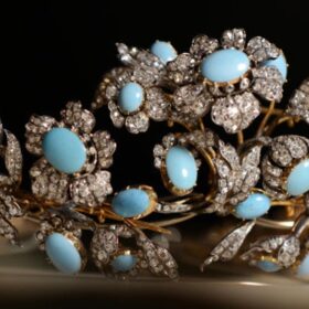 Vintage tiara 15 Carat Rose Cut Diamond & 60 Carat Turquoise 70 Gms 925 Sterling Silver