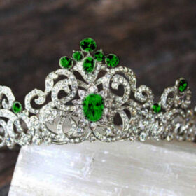 bridal tiara 13.15 Carat Rose Cut Diamond & 20 Carat Emerald 50 Gms 925 Sterling Silver