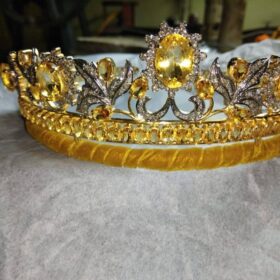 bridal tiara 6.1 Carat Rose Cut Diamond & 50 Carat Golden Topaz 122 Gms 925 Sterling Silver