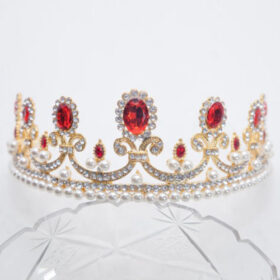 Birthday Tiara 65.9 Carat Round Brilliant Diamond & Pearl, Ruby 85.8 Gms 14K Gold