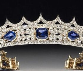 bridal tiara 50.06 Carat Round Brilliant Diamond & Sapphire 80.6 Gms 14K Gold