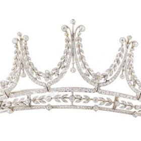 Flower Tiara 11.04 Carat Round Brilliant Diamond 60.85 Gms 14K Gold