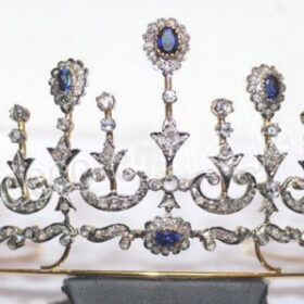 Bridal Crown 22.06 Carat Rose Cut Diamond & Sapphire 69.368 Gms 925 Sterling Silver