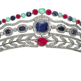 Wedding Tiaras 58.56 Carat Rose Cut Diamond & Emerald, Ruby, Sapphire 66.3 Gms 925 Sterling Silver