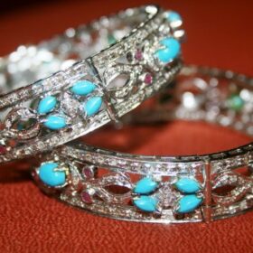 polki bangles 33.64 Tcw Turquoise Rose Cut Diamond 925 Sterling Silver vintage diamond jewelry