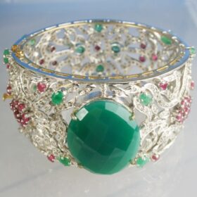 polki bracelet 153.7 Tcw Emerald/Ruby/Sapphire Rose Cut Diamond 925 Sterling Silver vintage jewelry