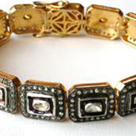 polki bracelet 8.27 Tcw  Rose Cut Diamond 925 Sterling Silver vintage art deco jewelry