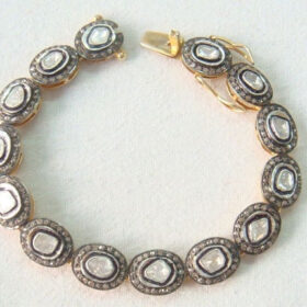 polki bracelet 7.8 Tcw  Rose Cut Diamond 925 Sterling Silver antique vintage jewelry