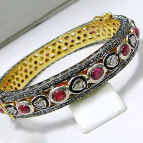 polki bracelet 10.8 Tcw Ruby Rose Cut Diamond 925 Sterling Silver vintage jewelry