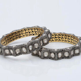 polki bracelet 24.85 Tcw  Rose Cut Diamond 925 Sterling Silver vintage art deco jewelry