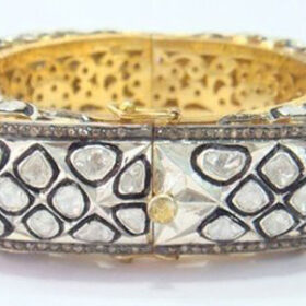 polki bracelet 14.55 Tcw  Rose Cut Diamond 925 Sterling Silver fine antique jewelry
