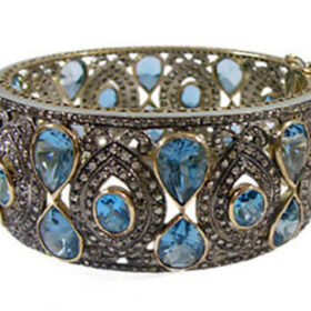 antique bracelets 35.9 Tcw BLUE topaz Rose Cut Diamond 925 Sterling Silver antique jewelry