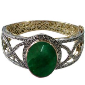 victorian bracelet 9 Tcw Emerald Rose Cut Diamond 925 Sterling Silver art deco jewelry