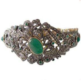 polki bracelet 22.5 Tcw Emerald Rose Cut Diamond 925 Sterling Silver antique jewelry