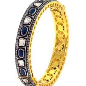 polki bracelet 7.7 Tcw blue sapphire Rose Cut Diamond 925 Sterling Silver victorian jewelry