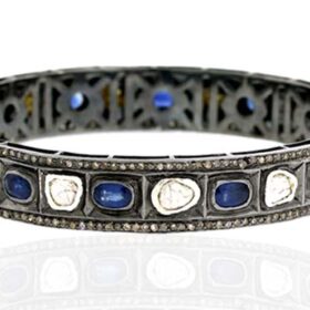 antique bracelets 8.25 Tcw blue sapphire Rose Cut Diamond 925 Sterling Silver vintage style jewelry