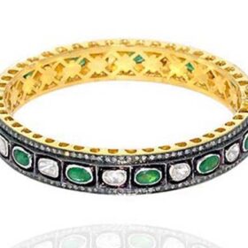 vintage bracelets 8.2 Tcw Emerald Rose Cut Diamond 925 Sterling Silver art deco jewelry