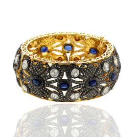 polki bracelet 18.92 Tcw blue sapphire Rose Cut Diamond 925 Sterling Silver victorian jewelry