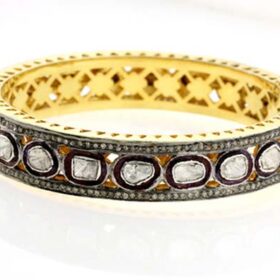 polki bracelet 7.5 Tcw  Rose Cut Diamond 925 Sterling Silver vintage style jewelry