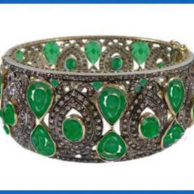 polki bracelet 21 Tcw Emerald Rose Cut Diamond 925 Sterling Silver vintage diamond jewelry