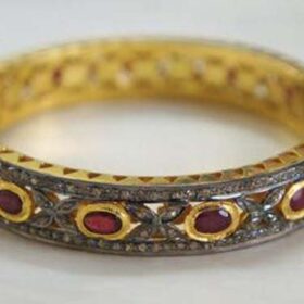 polki bracelet 10 Tcw Ruby/emerald Rose Cut Diamond 925 Sterling Silver antique jewelry