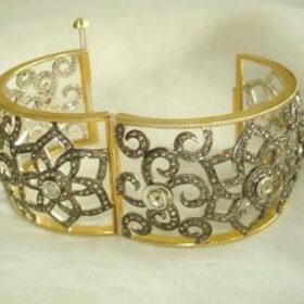 polki bracelet 10 Tcw  Rose Cut Diamond 925 Sterling Silver vintage art deco jewelry