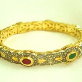 polki bracelet 9.28 Tcw Ruby/emerald Rose Cut Diamond 925 Sterling Silver antique vintage jewelry