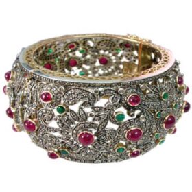 victorian bracelet 17.66 Tcw Ruby/emerald Rose Cut Diamond 925 Sterling Silver antique jewelry