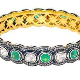 polki bracelet 10 Tcw Emerald Rose Cut Diamond 925 Sterling Silver art deco jewelry