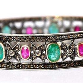 polki bracelet 8 Tcw Ruby/emerald Rose Cut Diamond 925 Sterling Silver fine antique jewelry