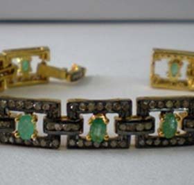 antique bracelets 5.85 Tcw Emerald Rose Cut Diamond 925 Sterling Silver art deco jewelry