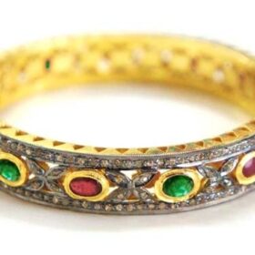 antique bracelets 7.5 Tcw Ruby/emerald Rose Cut Diamond 925 Sterling Silver vintage style jewelry