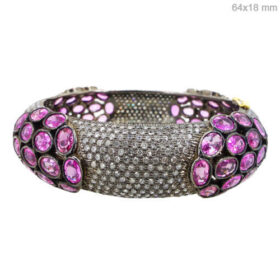 polki bracelet 48 Tcw Pink sapphire Rose Cut Diamond 925 Sterling Silver art deco jewelry