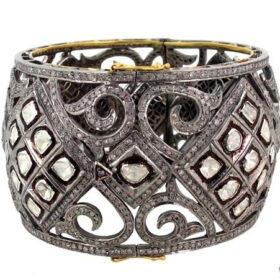polki bracelet 15.5 Tcw  Rose Cut Diamond 925 Sterling Silver antique vintage jewelry