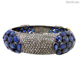 polki bracelet 49 Tcw blue sapphire Rose Cut Diamond 925 Sterling Silver fine antique jewelry
