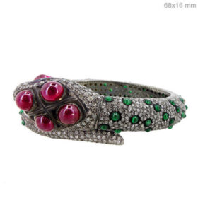 antique bracelets 22 Tcw Ruby/emerald Rose Cut Diamond 925 Sterling Silver fine antique jewelry