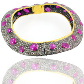 antique bracelets 38 Tcw Pink tourmaline Rose Cut Diamond 925 Sterling Silver vintage style jewelry
